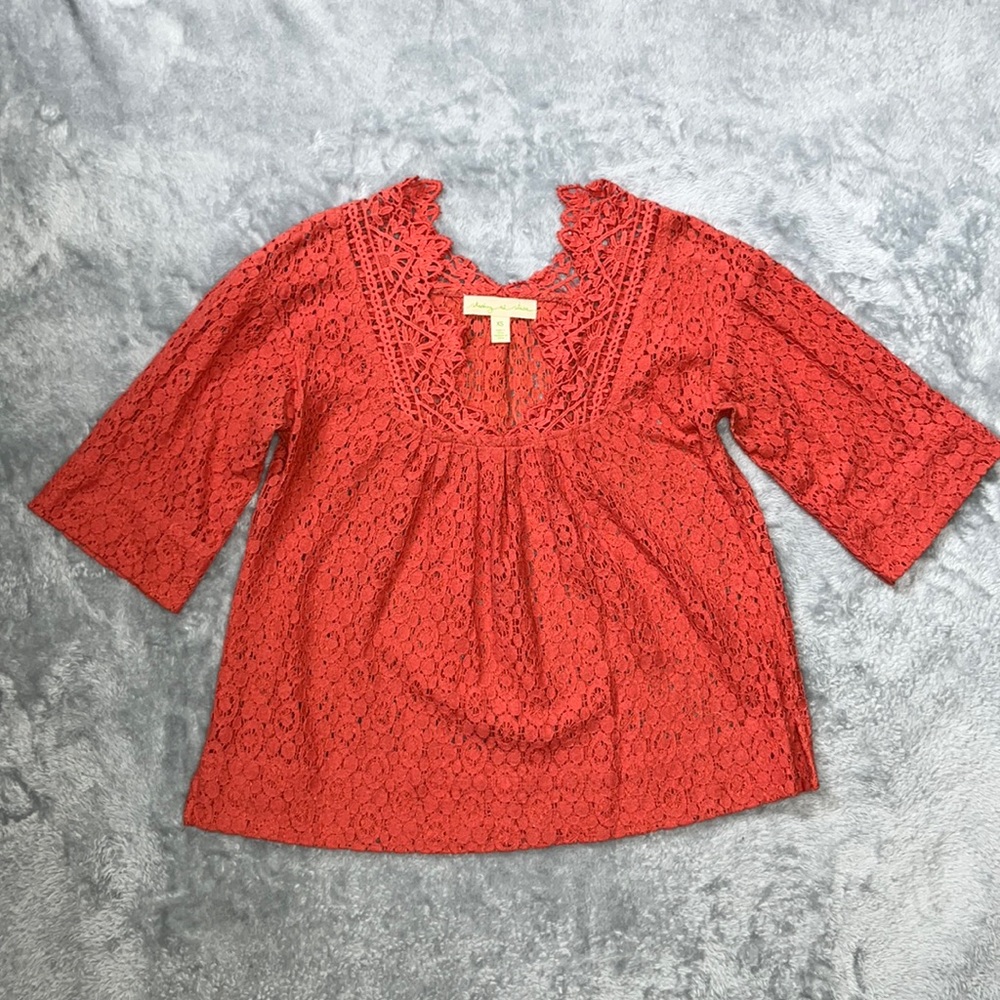 Staring at Stars Burnt Orange 3/4 Sleeve Lace Top